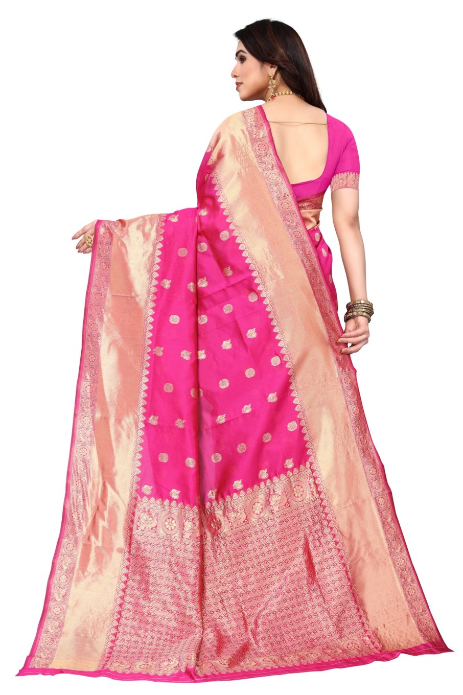 Women Varanga | Women'S Color Banarasi Silk Saree With Blouse - Varanga Pink