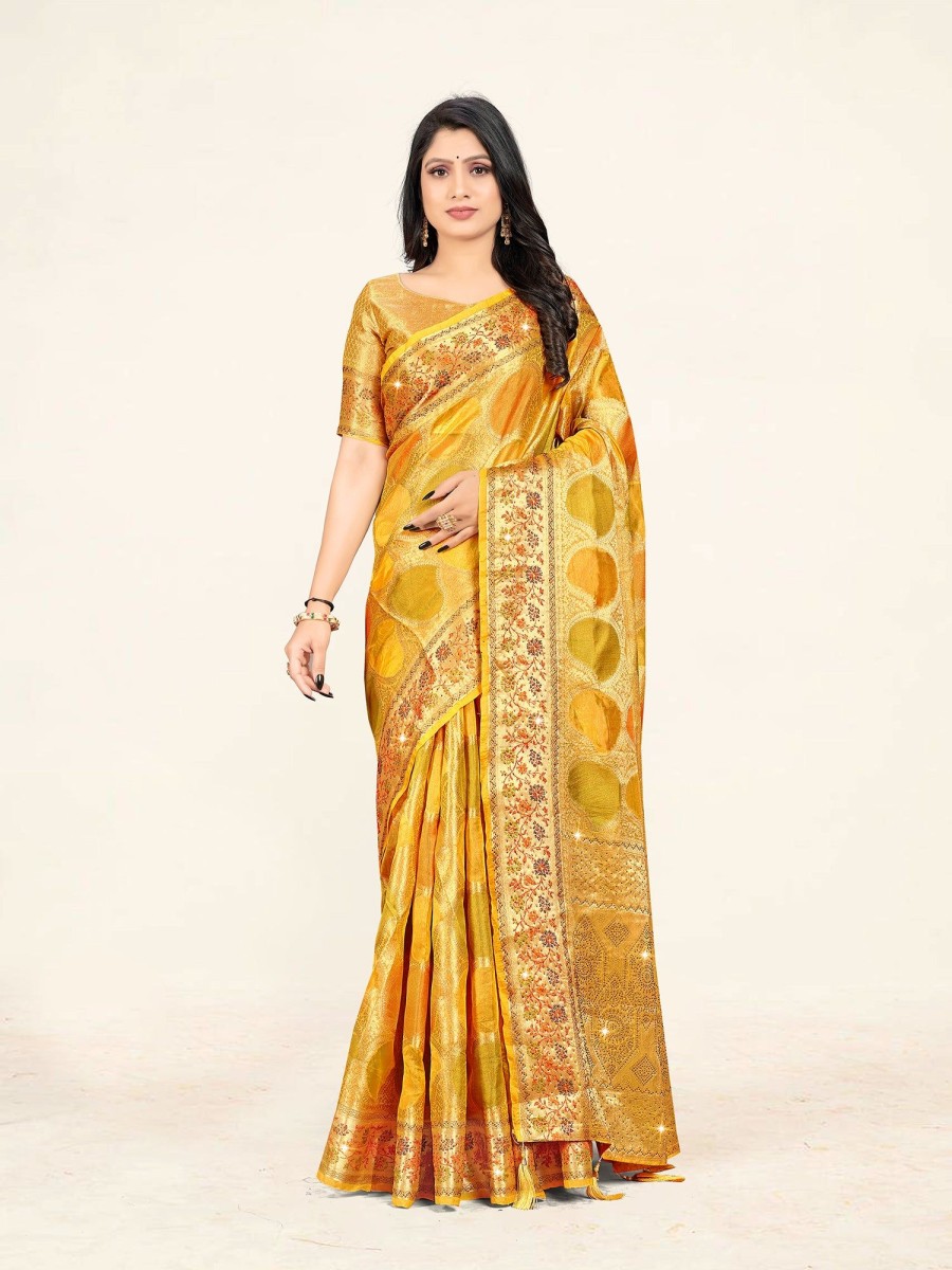 Women Sweet Smile | Women'S Color Stylish Saree With Blouse Set - Sweet Smile Yellow