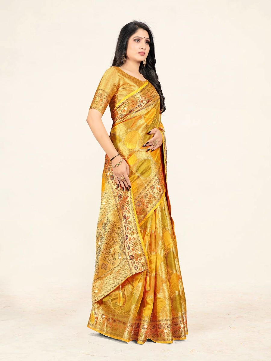 Women Sweet Smile | Women'S Color Stylish Saree With Blouse Set - Sweet Smile Yellow