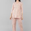 Women Ahika | Women'S Cotton Striped Printed Night Suit - Ahika Peach