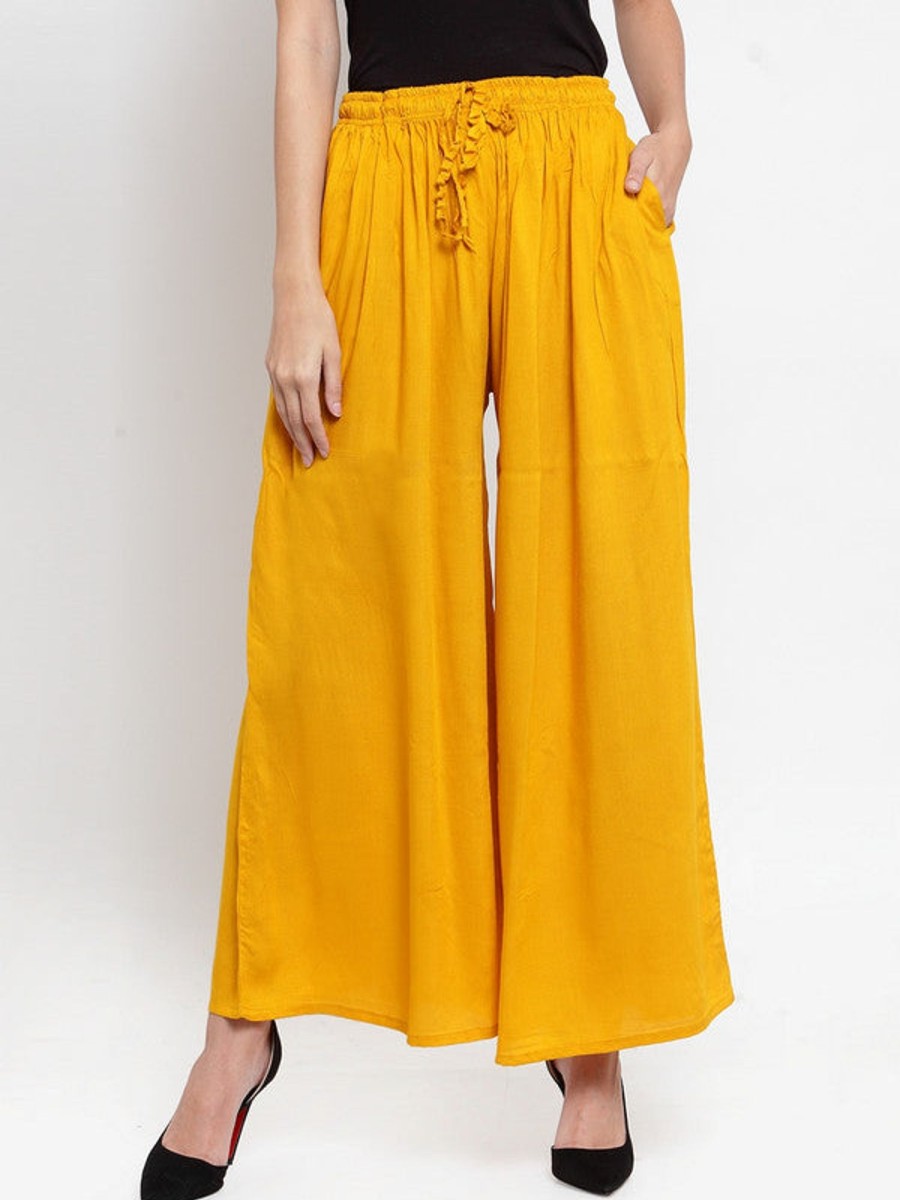 Women Wahe-NOOR | Women'S Mustard Solid Rayon Sharara - Wahe-Noor