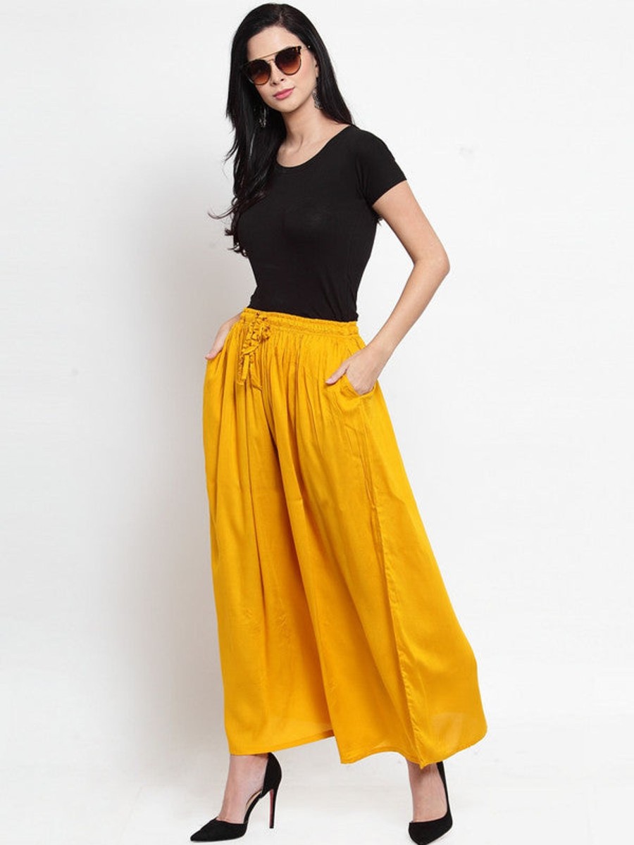 Women Wahe-NOOR | Women'S Mustard Solid Rayon Sharara - Wahe-Noor