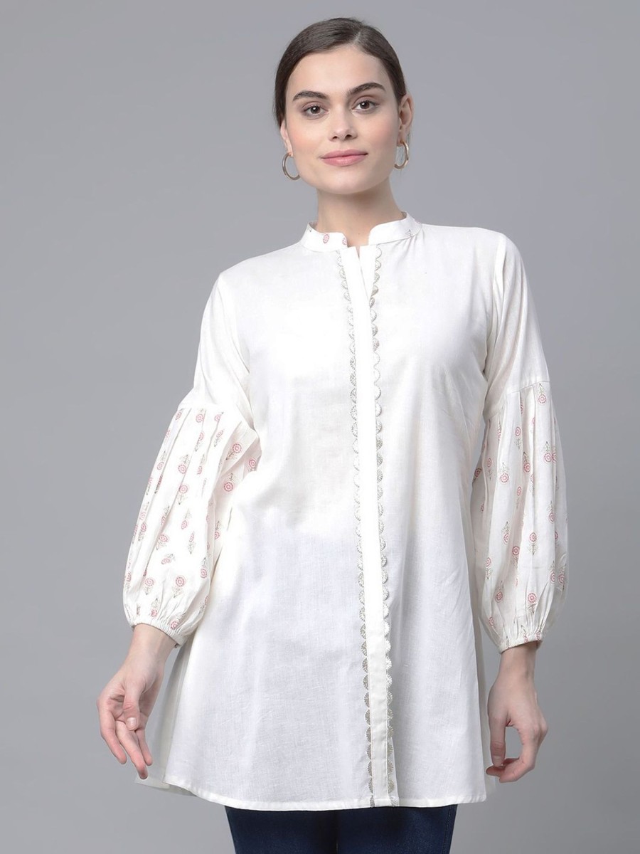 Women Ahalyaa | Women'S Off White Pure Cotton Printed Tunic - Ahalyaa