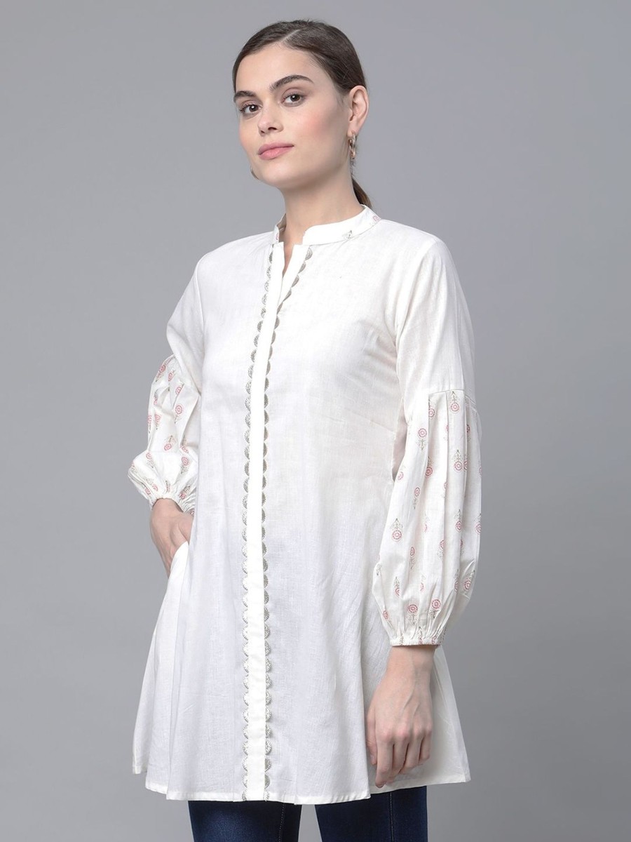 Women Ahalyaa | Women'S Off White Pure Cotton Printed Tunic - Ahalyaa