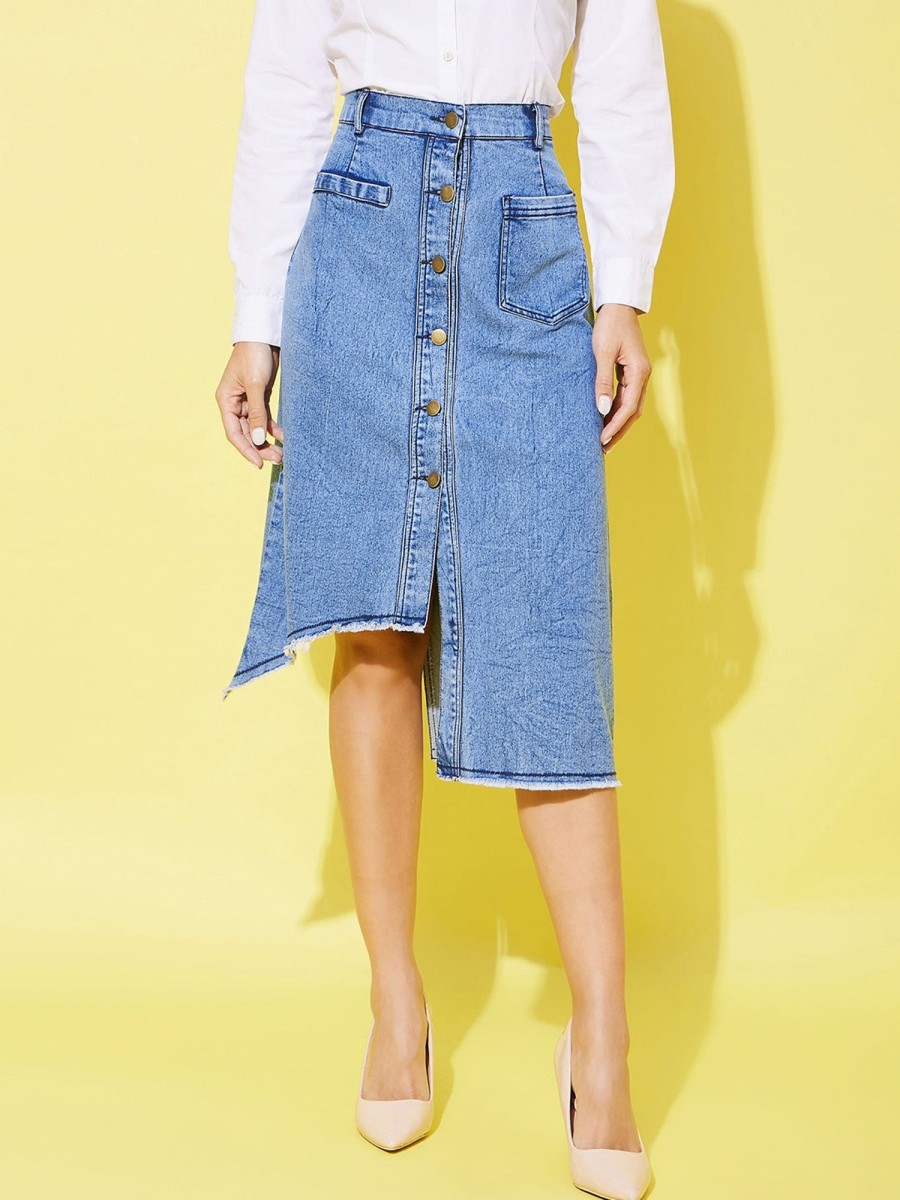 Women StyleStone | Women'S Denim Hi Lo Skirt - Stylestone Blue