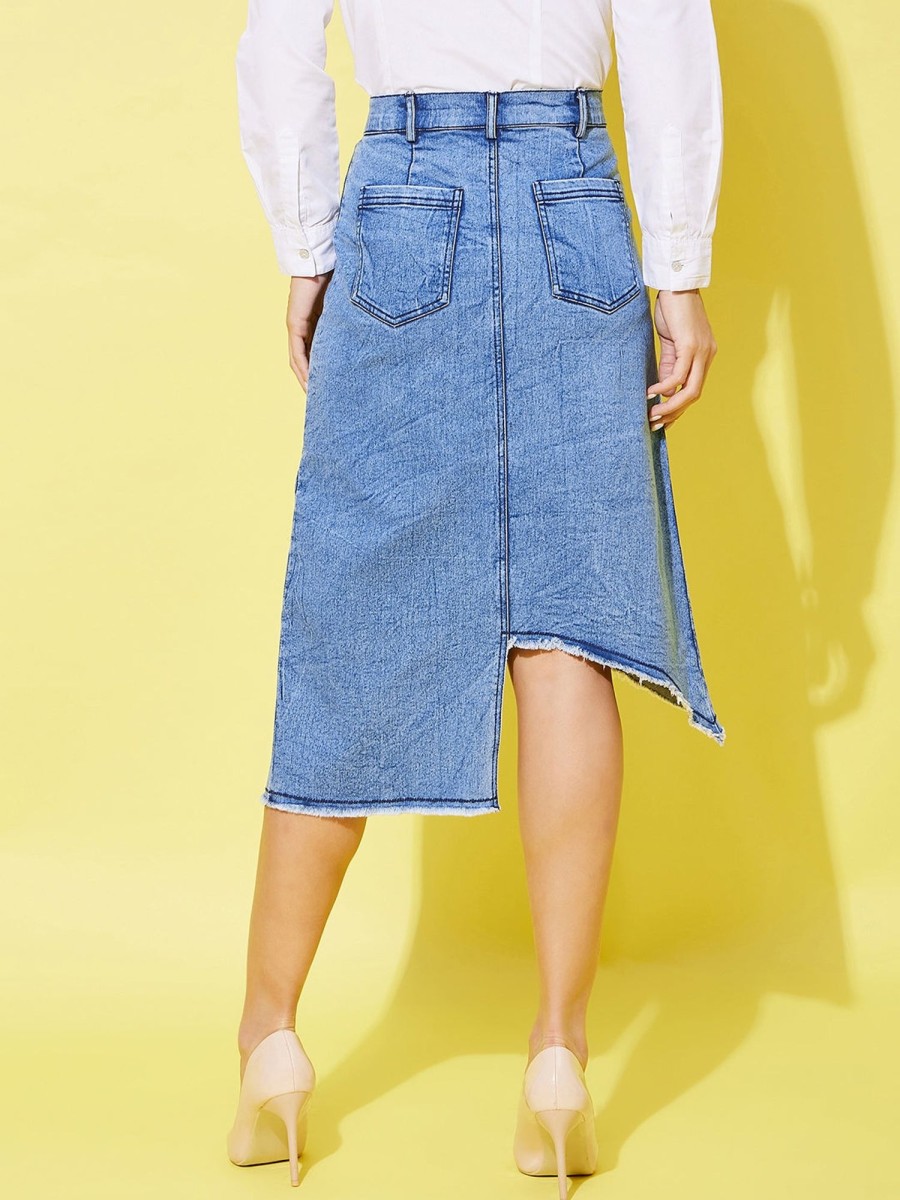 Women StyleStone | Women'S Denim Hi Lo Skirt - Stylestone Blue