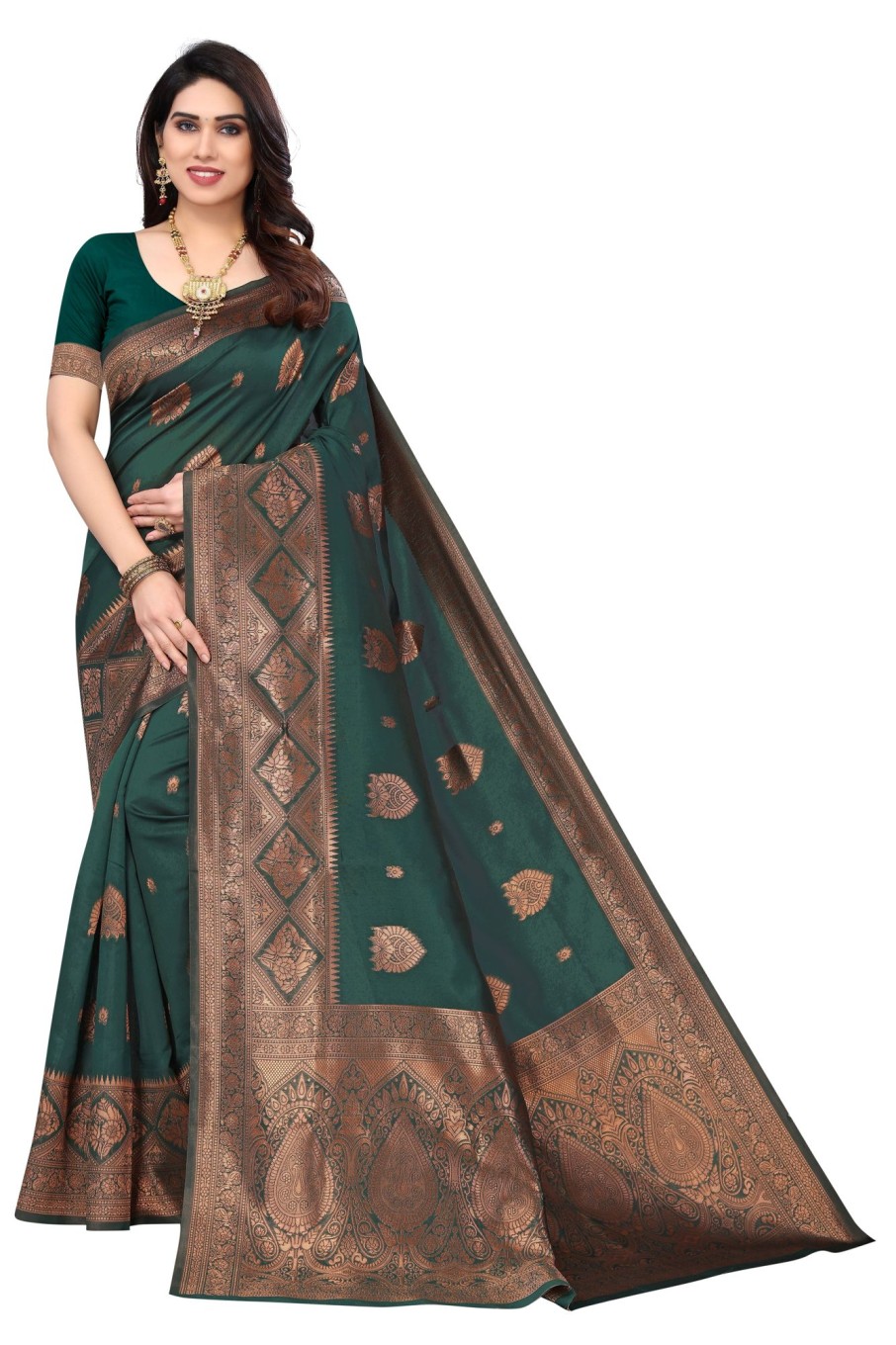 Women Varanga | Women'S Dark Color Banarasi Silk Saree With Blouse - Varanga Green