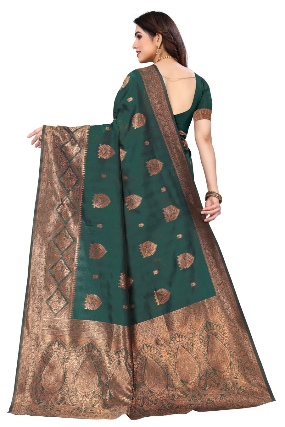 Women Varanga | Women'S Dark Color Banarasi Silk Saree With Blouse - Varanga Green