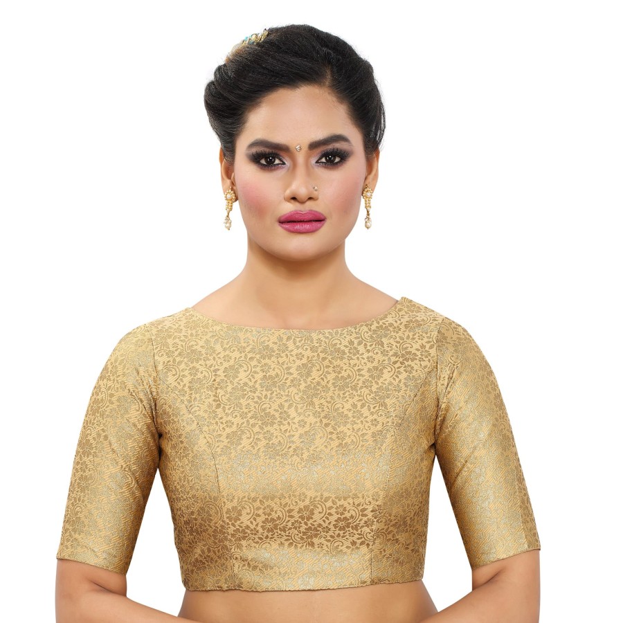 Women Madhu Fashion | Women'S Polyester Elbow Length Sleeves Blouse - Madhu Fashion Gold