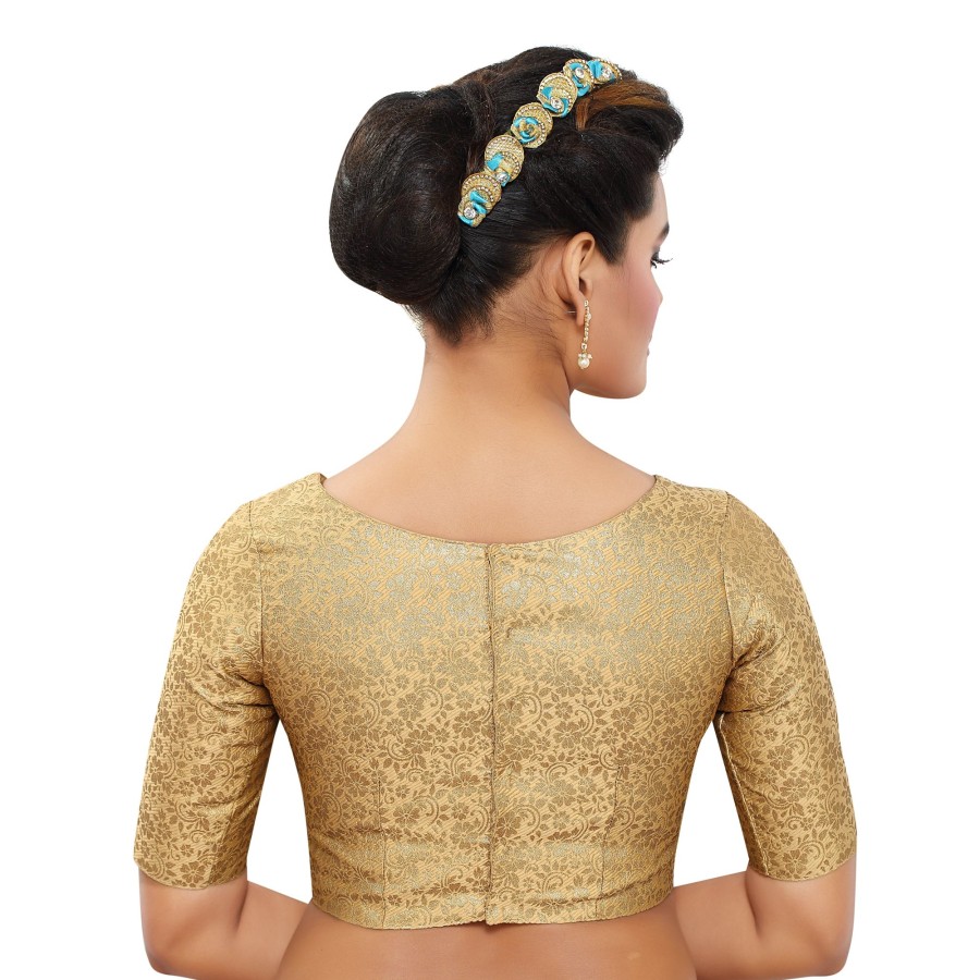 Women Madhu Fashion | Women'S Polyester Elbow Length Sleeves Blouse - Madhu Fashion Gold