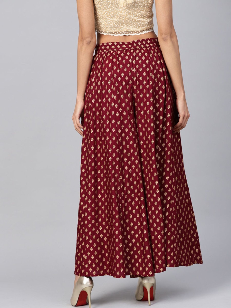 Women Juniper | Women'S Rayon Printed Flared Palazzo - Juniper Maroon