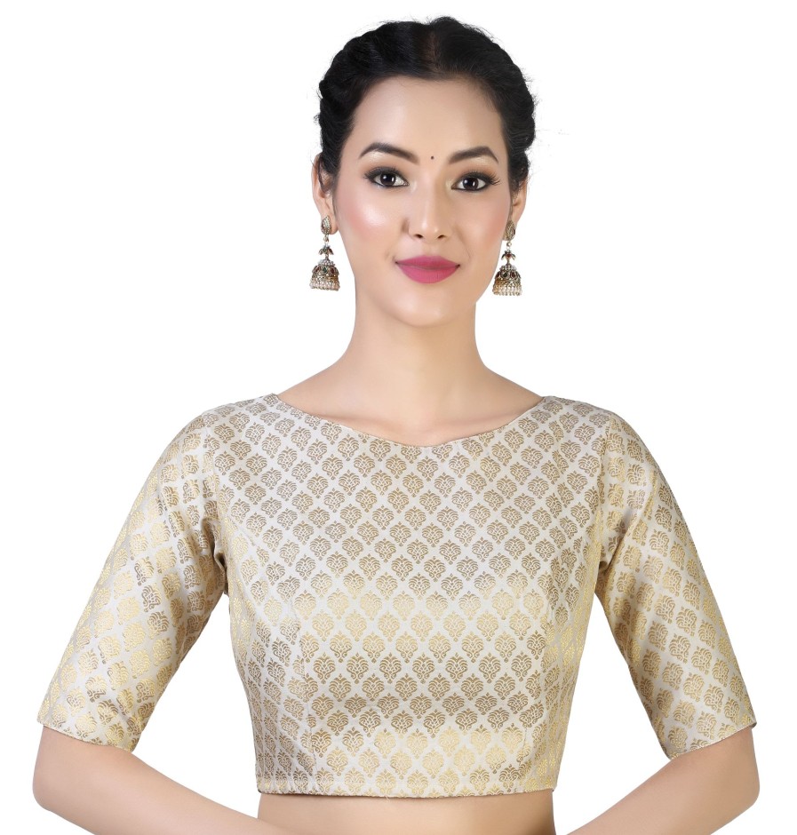 Women Shringaar | Women Cream Brocade Saree Blouse By Shringaar (1Pc)