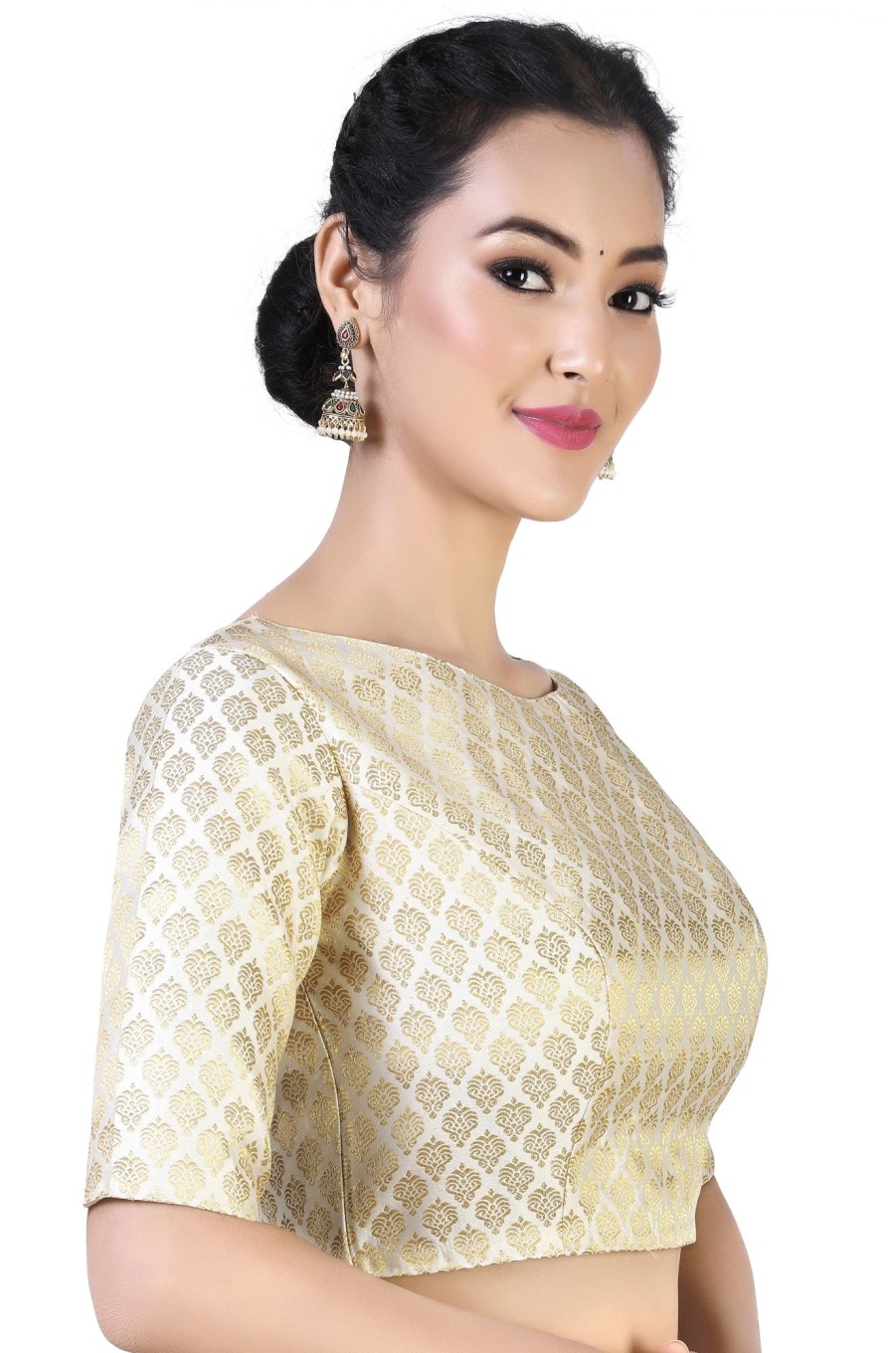 Women Shringaar | Women Cream Brocade Saree Blouse By Shringaar (1Pc)