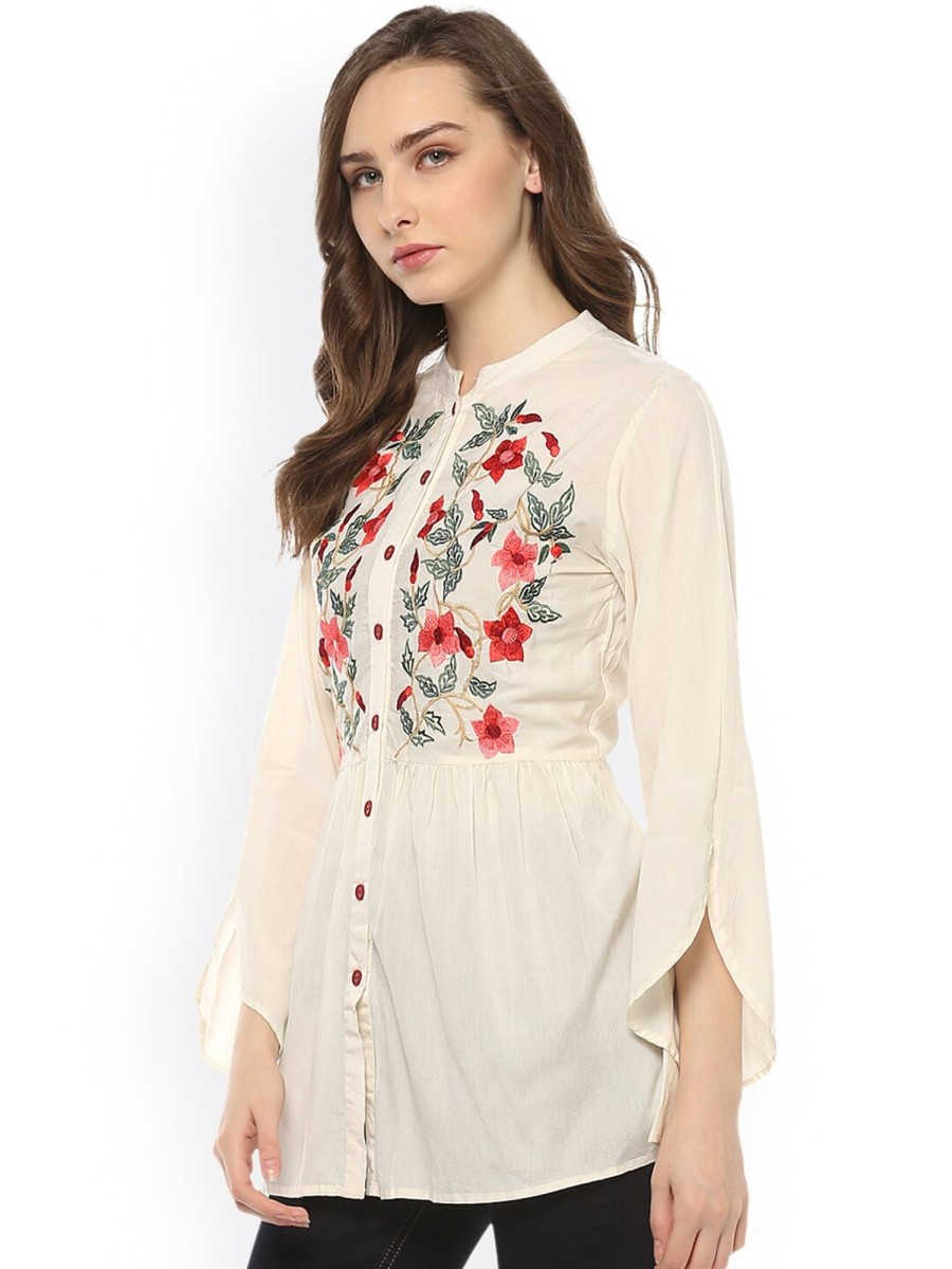 Women Wahe-NOOR | Women'S Off-White Embroidered Top - Wahe-Noor