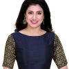 Women Madhu Fashion | Women'S Solid Pattern Womens Readymade Saree Blouse With Elbow Length Brocade Sleeves - Madhu Fashion Blue