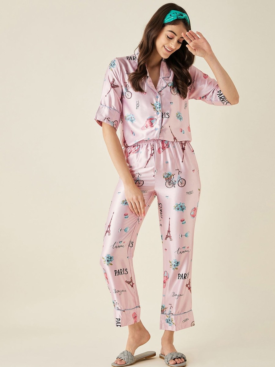 Women The Kaftan Company | Parachute Satin Pyjama Set - The Kaftan Company Pink