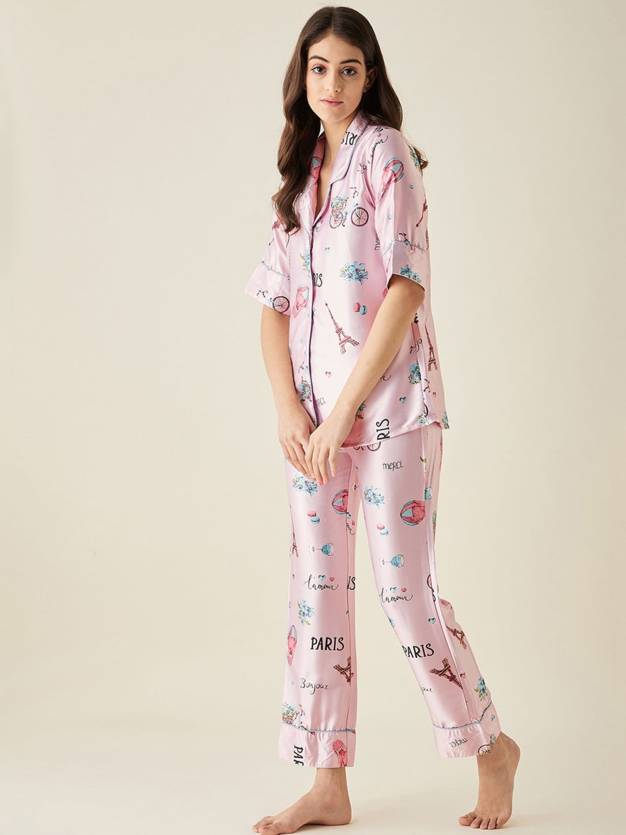 Women The Kaftan Company | Parachute Satin Pyjama Set - The Kaftan Company Pink