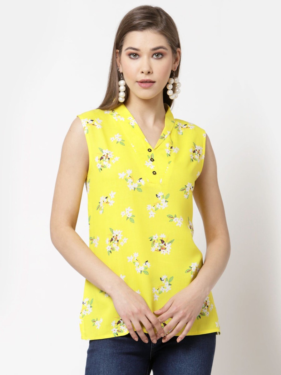 Women Myshka | Women Yellow Cotton Top By Myshka (1 Pc Set)