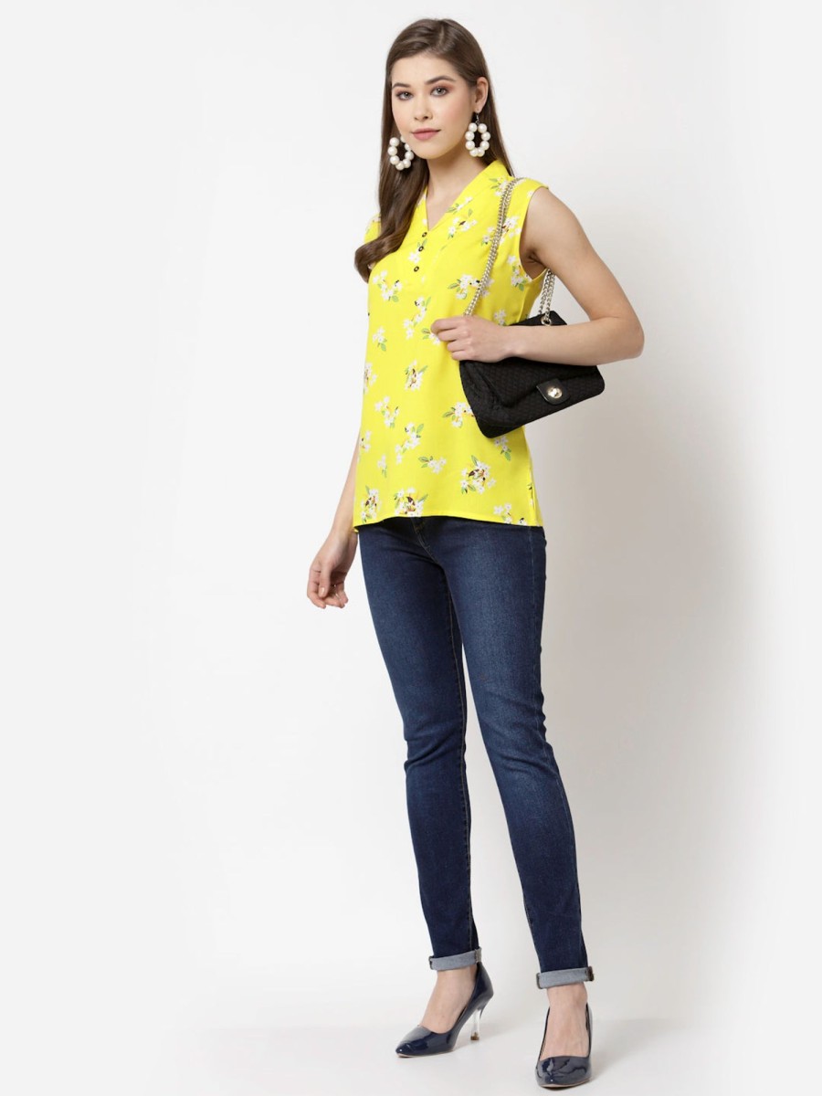 Women Myshka | Women Yellow Cotton Top By Myshka (1 Pc Set)