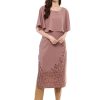 Women Ziyaa | Women'S Colour Half Sleeve Crepe Straight Kurta - Ziyaa Wine