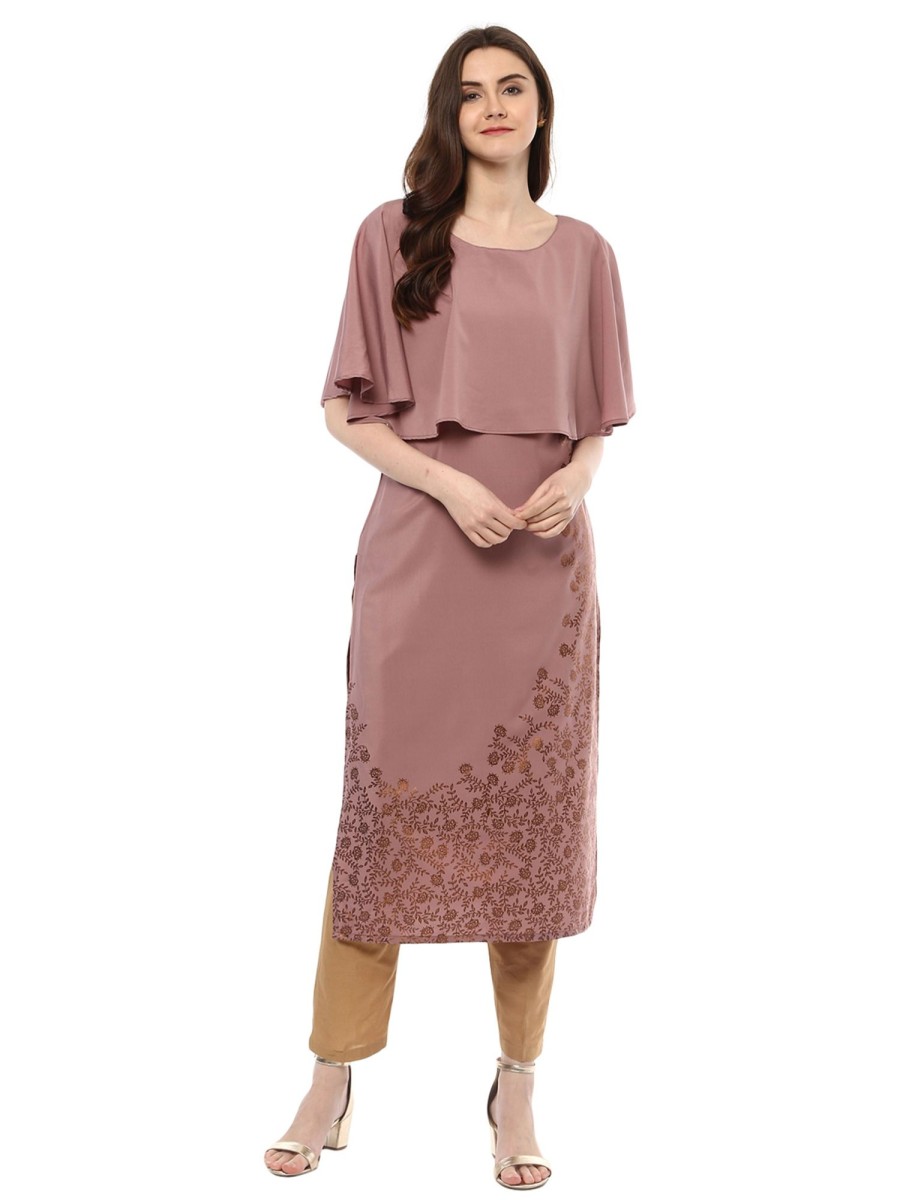 Women Ziyaa | Women'S Colour Half Sleeve Crepe Straight Kurta - Ziyaa Wine