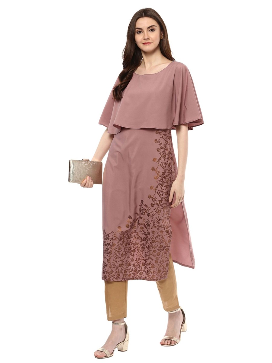 Women Ziyaa | Women'S Colour Half Sleeve Crepe Straight Kurta - Ziyaa Wine