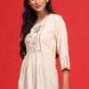 Women Juniper | Women'S Rayon Slub Polka Print Peplum Tunic With Mask - Juniper Ivory