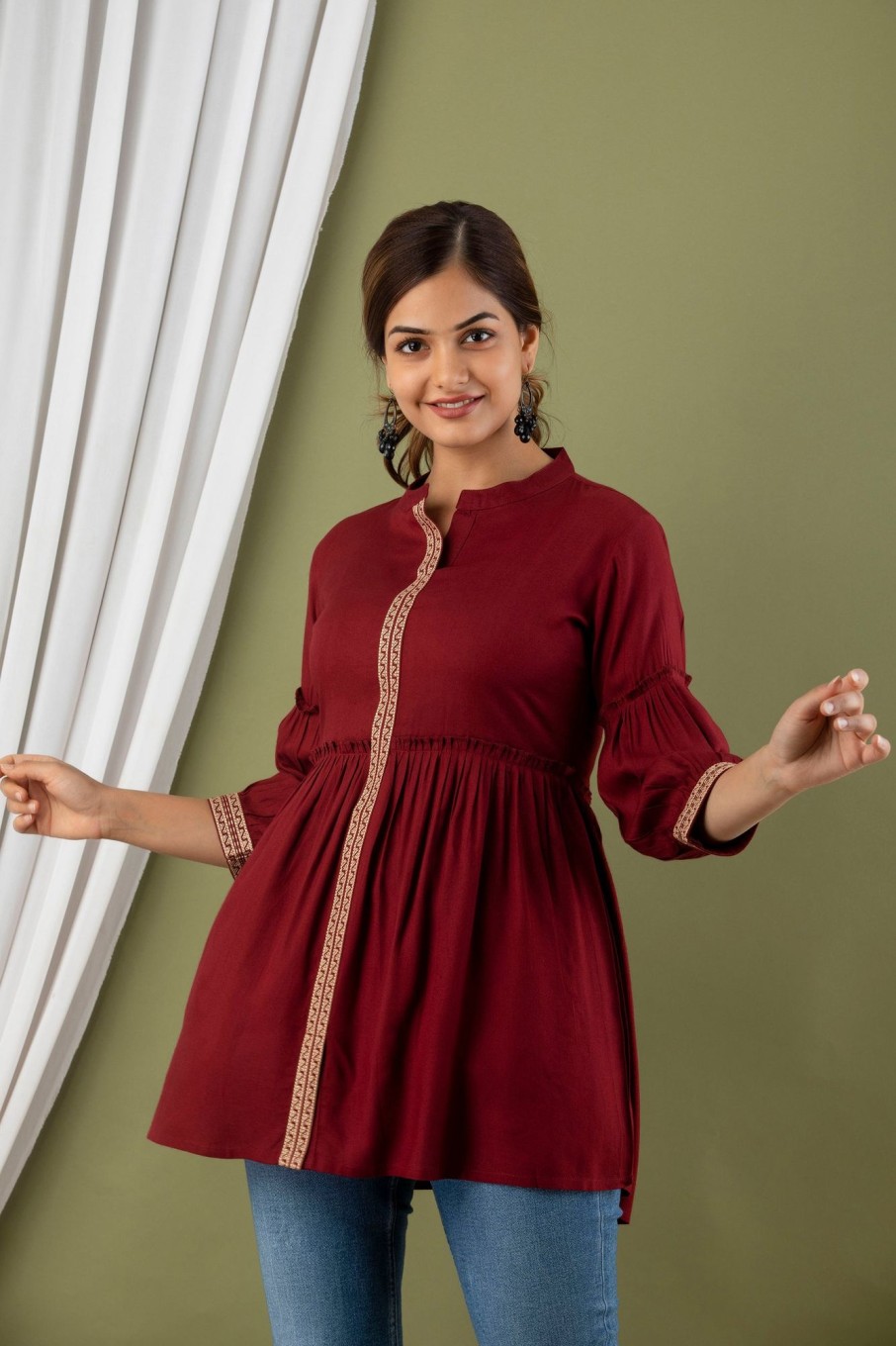 Women MISSKURTI | Women'S Maroon Embroidered Top - Misskurti