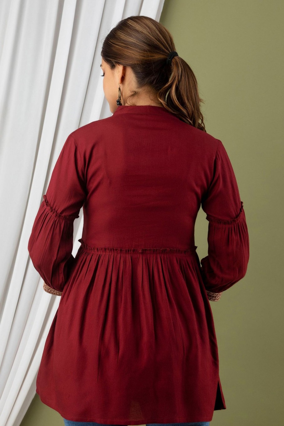 Women MISSKURTI | Women'S Maroon Embroidered Top - Misskurti