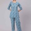 Women THE NKS PLUS | Women'S U0026 White Printed Pure Cotton Night Suit - The Nks Plus Blue