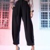 Women Lyush | Women'S Black Button Hem Darted Balloon Pants - Lyush