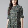 Women Divena | Women'S Navy Blue Green Rayon Printed Top - Divena