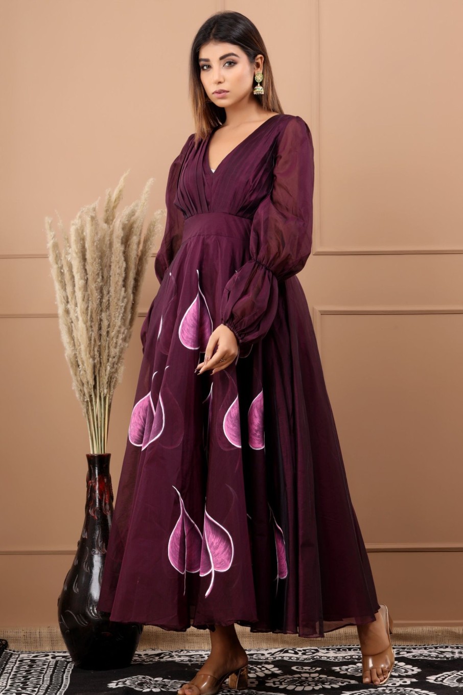 Women SARAS THE LABEL | Women'S Nehal Hand Painted Styled Gown - Saras The Label