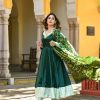 Women SARAS THE LABEL | Women'S Bottle Green Anarkali Suit With Dupatta- (3Pc Set) - Saras The Label