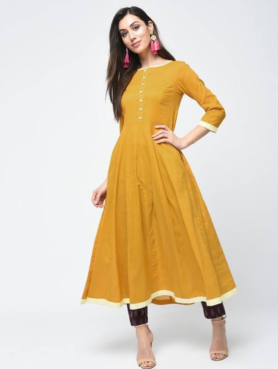 Women Aniyah | Women'S Butterscotch Yellow Anarkali Kurta - Aniyah Mustard