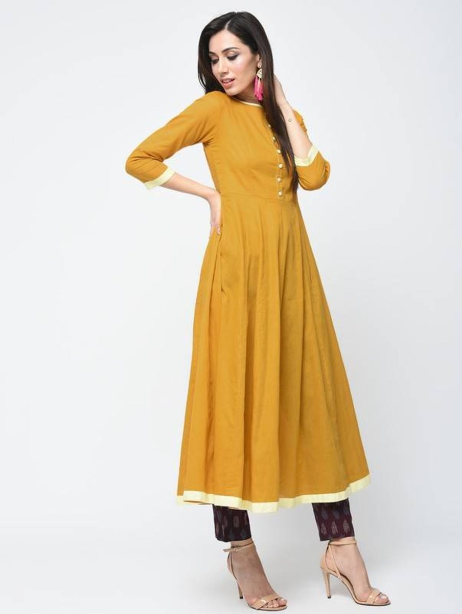 Women Aniyah | Women'S Butterscotch Yellow Anarkali Kurta - Aniyah Mustard