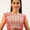 Women Royal Dwells | Women'S Rose Gold Toned Sequincee Work Net Readymade Blouse - Royal Dwells