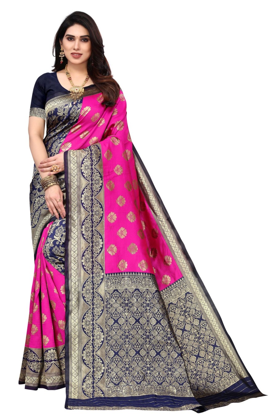 Women Varanga | Women'S Color Banarasi Silk Saree With Blouse - Varanga Pink