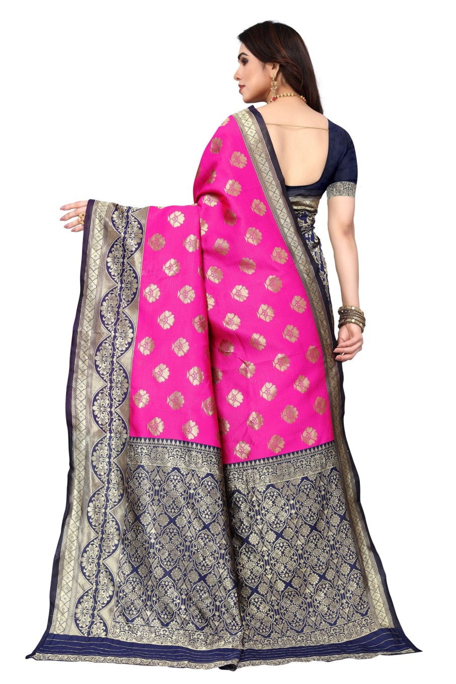 Women Varanga | Women'S Color Banarasi Silk Saree With Blouse - Varanga Pink