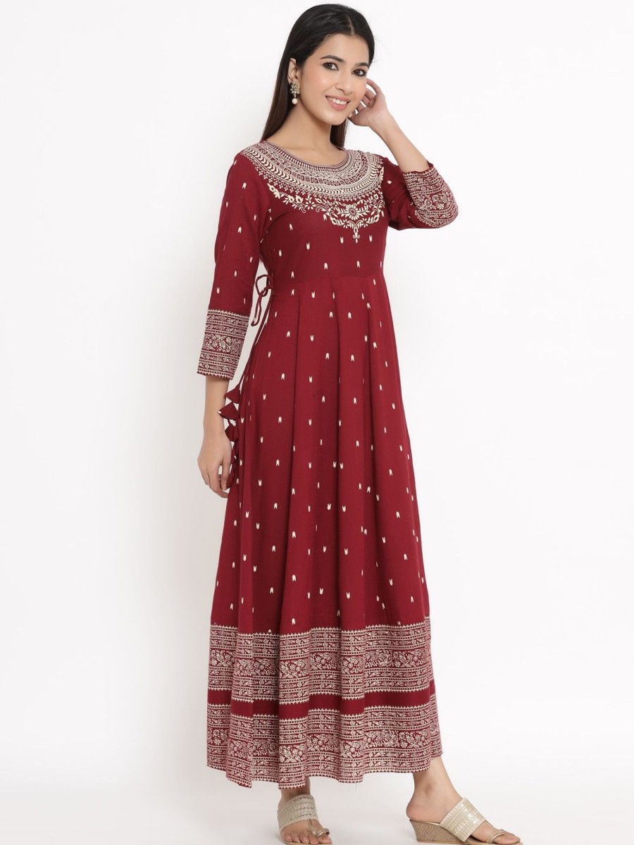 Women Kipek | Women'S Rayon Anarkali Kurta By Kipek (1Pc) Maroon