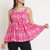 Women COTLAND FASHION | Women'S Jaipuri Cotton Printed Strappy Top(Fuchsia ) - Cotland Fashion Pink