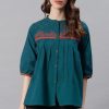 Women Janasya | Women'S Teal Cotton Flex Top-Janasya