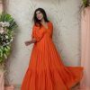 Women Label Shaurya Sanadhya | Women'S Orange Pleated Gown - Label Shaurya Sanadhya