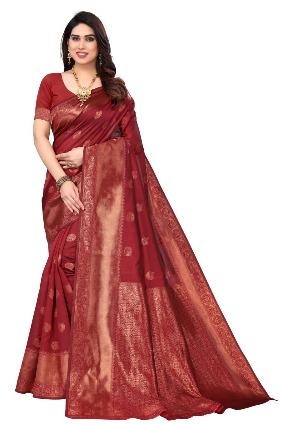 Women Varanga | Women'S Color Banarasi Silk Saree With Blouse - Varanga Brown