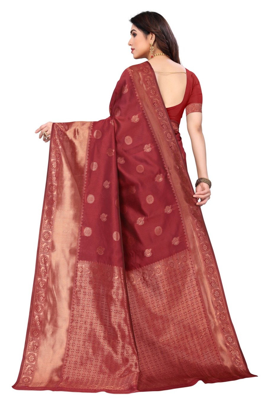 Women Varanga | Women'S Color Banarasi Silk Saree With Blouse - Varanga Brown