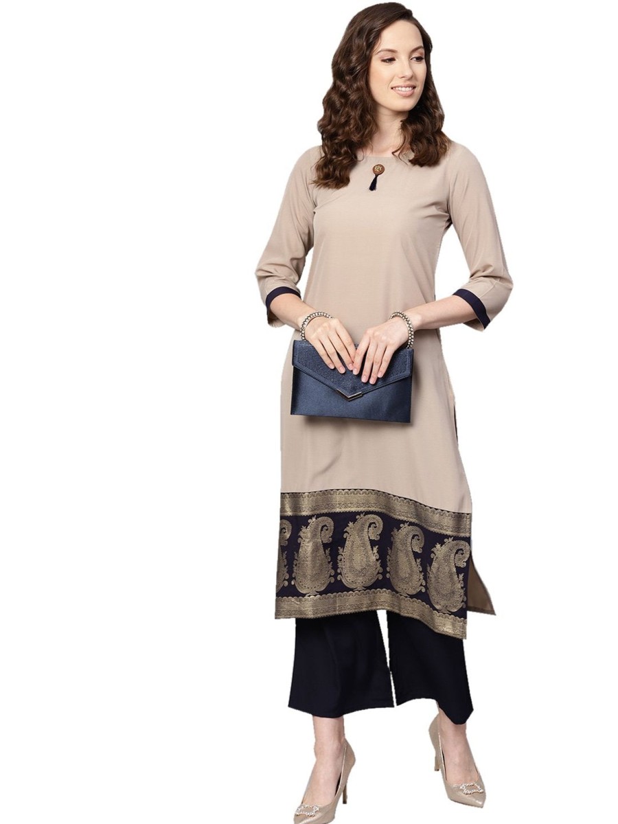 Women Ziyaa | Women'S Beige Crepe Kurta - Ziyaa