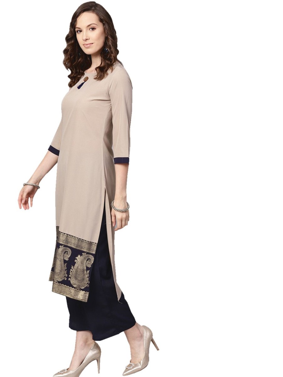 Women Ziyaa | Women'S Beige Crepe Kurta - Ziyaa