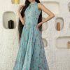 Women SARAS THE LABEL | Women'S Sky Blue Chiffon Block Printed Gown By Saras The Label (1 Pc Set)