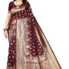 Women Varanga | Women'S Color Banarasi Silk Saree With Blouse - Varanga Maroon