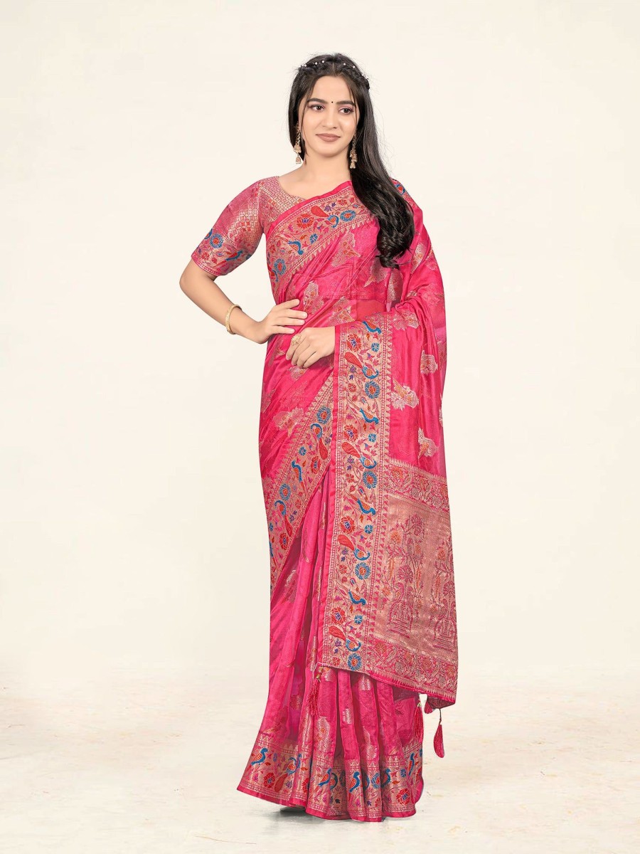 Women Sweet Smile | Women'S Dark Color Stylish Saree With Blouse Set - Sweet Smile Pink